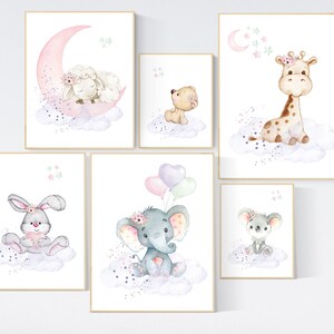Nursery decor girl, animal prints, jungle animals, nursery prints animal,  girl nursery wall decor, elephant, giraffe, bear, bunny, koala