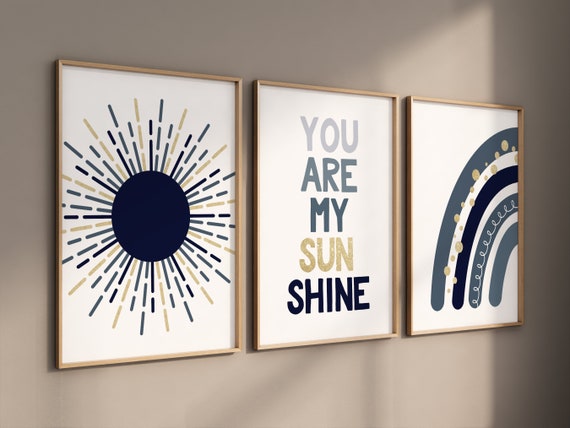 Nursery decor boy Boho, rainbow nursery, navy nursery, boys room decor, Navy and gold, moon nursery, boho prints, boys nursery wall art