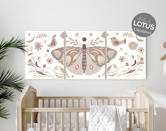 Boho Butterfly Nursery Print: Floral Girl Room Wall Art