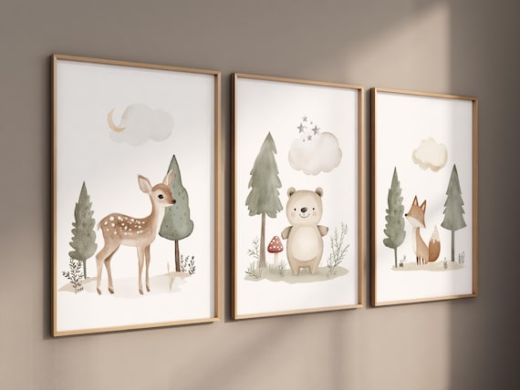 Nursery decor woodland, Woodland Nursery Wall Art, Woodland Print Set, animal prints, Woodland Animal Prints, gender neutral nursery