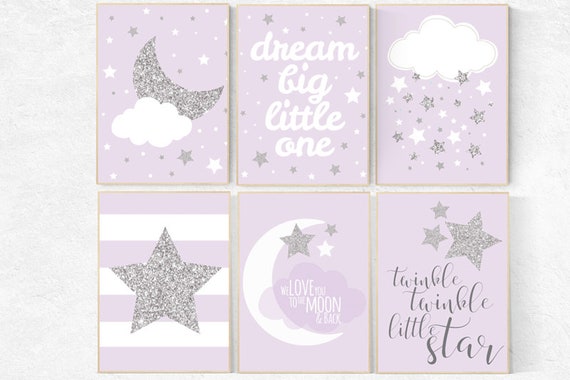 Nursery decor girl purple silver, lavender nursery art, lilac nursery decor, girls room decor purple, twinkle twinkle. dream big little star