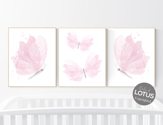 Nursery decor girl butterflies, Butterfly Nursery Art, Girl Nursery Art, Butterfly Nursery Decor for Baby Girl, Butterfly Art, light pink