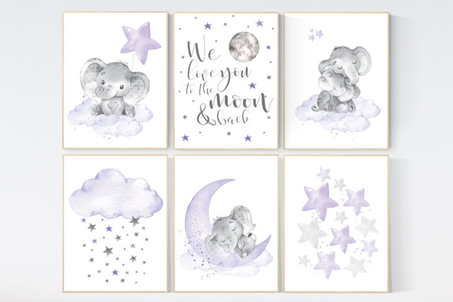 Nursery Decor Girl Lavender Purple Nursery Wall Art Elephant Etsy