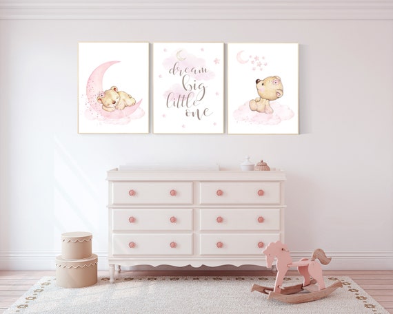 Nursery decor bear, bear nursery decor for girls, dream big little one, girl wall art, nursery wall art girl nursery pink nursery art