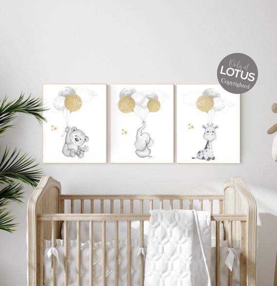 Nursery wall art grey, gray gold nursery, animal prints, nursery decor neutral, baby room decor gender neutral, grey gold, baby room art
