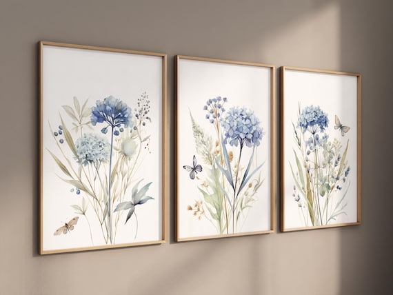 Wildflower nursery, boho prints, Blue Watercolor Botanical Print, Light Blue Hydrangea Print, Boho Floral, Wildflower prints, home wall art