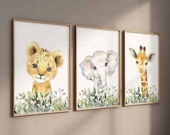 Stampe per cameretta con animali del safari: stampe murali con animali della giungla ad acquerello