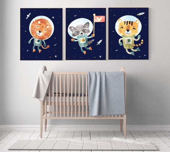 Nursery decor boy space, animals, Space nursery decor, Space themed nursery, outer space, boys room wall art, baby boy, space nursery