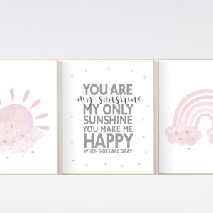 Nursery prints rainbow, Nursery decor girl, sunshine, you are my sunshine, nursery wall art, pink gold, pink and gold, nursery wall decor