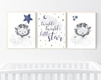 Lion nursery wall art, Nursery prints boy, navy nursery art, boy nursery ideas, boy nursery decor, safari animals, animal prints, boys room