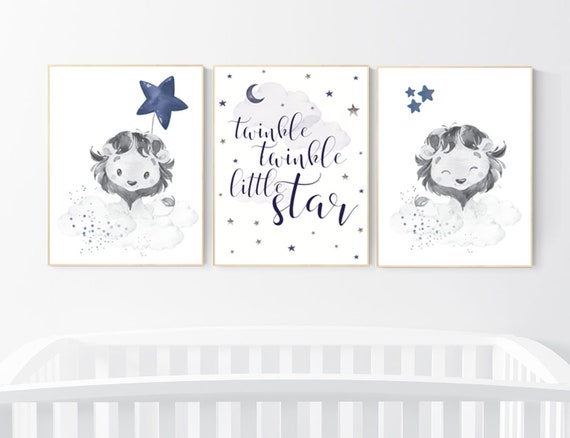 Lion nursery wall art, Nursery prints boy, navy nursery art, boy nursery ideas, boy nursery decor, safari animals, animal prints, boys room