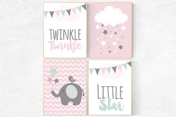 Twinkle Twinkle Little Star, pink mint nursery, Baby girl nursery decor, cloud nursery, nursery decor girl, nursery decor girl stars