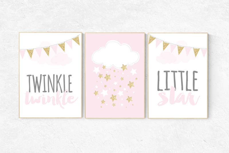 pink and gold nursery wall decor