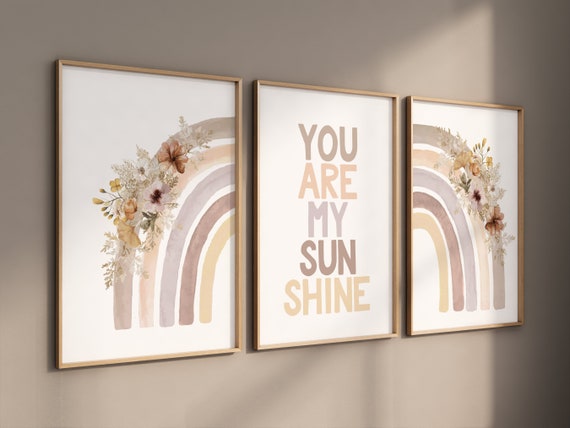 Boho Nursery, rainbow nursery, Wildflower Nursery Decor, you are my sunshine, you are my sunshine, vintage flower nursery print, Botanical