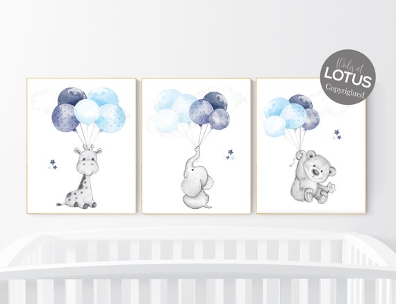 Nursery decor boy, blue and gray nursery, navy blue nursery, blue nursery, animal prints for nursery decor, elephant nursery, nursery prints