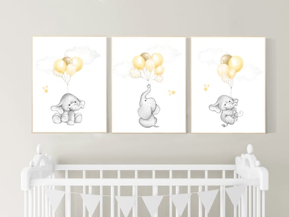 Gender neutral nursery wall art, yellow gray, yellow grey, neutral nursery decor, stars and moon, nursery prints neutral, baby room wall art