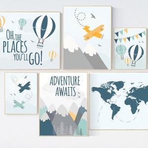 Decoração de berçário de aventura, decoração de berçário de montanha, decoração de berçário menino avião, berçário de mapa-múndi, aventura espera, decoração de berçário de floresta