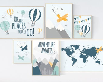 Adventure nursery decor, Nursery decor boy mountains adventure, nursery decor boy airplane, world map nursery, adventure awaits, mountain