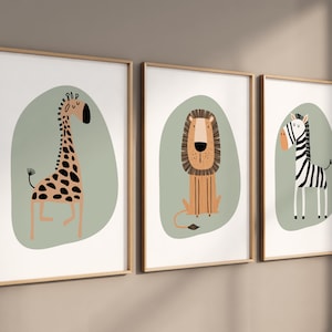 Safari Nursery Wall Prints, Boho Nursery Prints, jungle animals, Sage Green Nursery Art, animal Nursery Decor, animal prints