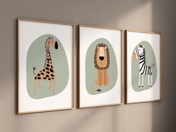 Safari Nursery Wall Prints, Boho Nursery Prints, jungle animals, Sage Green Nursery Art, animal Nursery Decor, animal prints