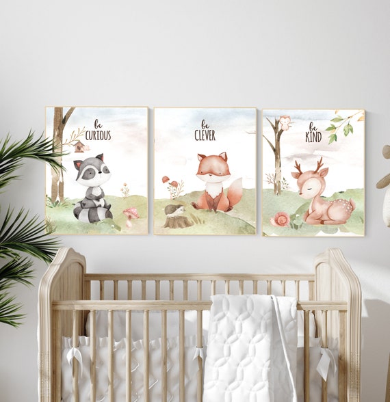 Woodland nursery decor, animals prints, woodland prints, nursery art woodland, forest animals, baby room art, gender neutral, jungle animals