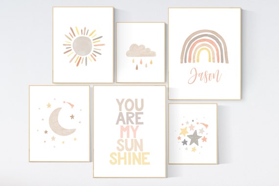 Gender neutral, nursery decor rainbow, gender neutral, you are my sunshine, stars, rainbow, cloud, nursery wall art neutral, nursery prints