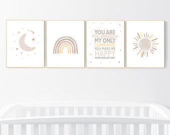 Neutral Rainbow Nursery Print Set: Boho Kids Room Decor