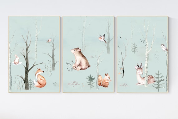 Nursery decor woodland animals, gender neutral nursery, Woodland Nursery Wall Art, Woodland animal prints, forest, animal nursery wall decor