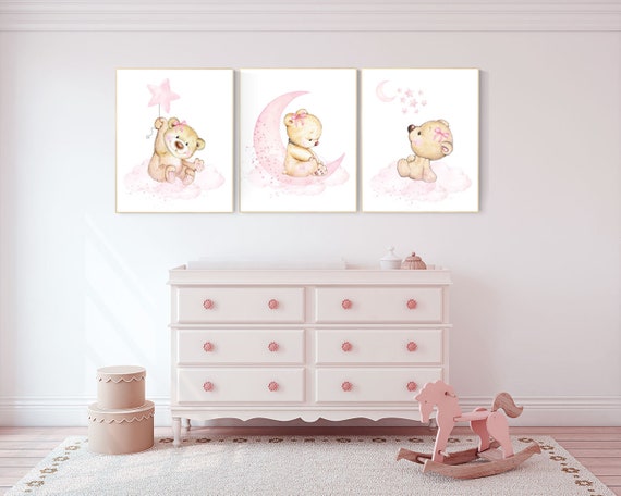 Nursery decor bear, bear nursery decor for girls, nursery decor girl, girl nursery decor, nursery wall art girl teddy bear print for nursery