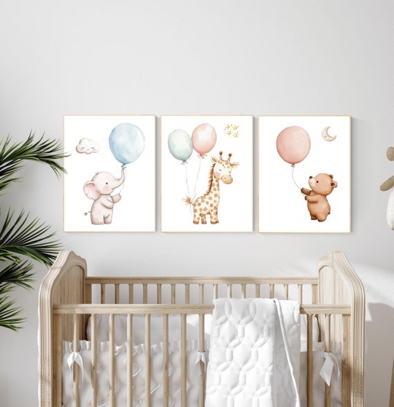 Balloon nursery. Gender neutral nursery decor, animal nursery, color nursery, nursery wall art, gender neutral baby room decor, wall art