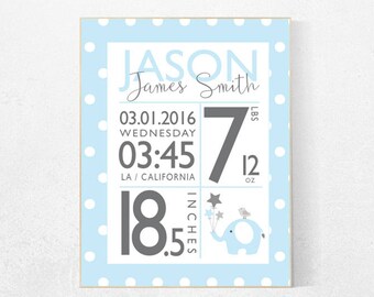 Birth stats, Personalized birth stats print, blue nursery decor, baby stats, Birth announcement wall art, baby name sign, baby room decor