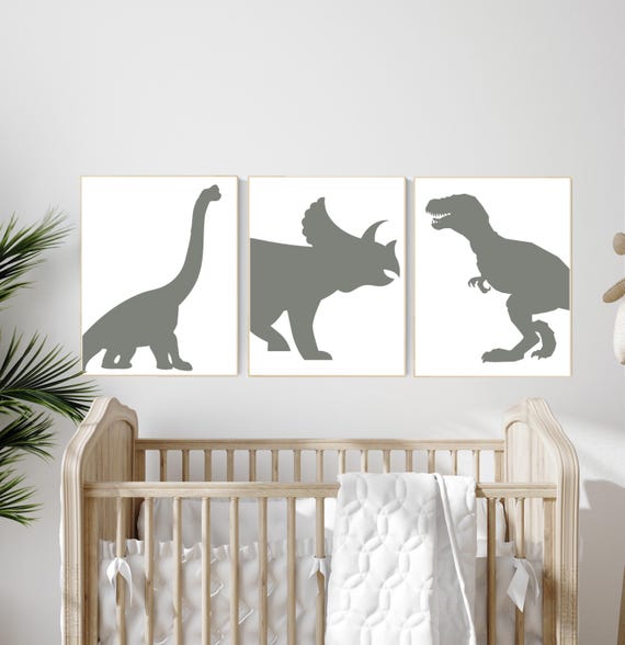 Dinosaur Prints: T-Rex, Triceratops, Brachiosaurus - Boys Nursery Art