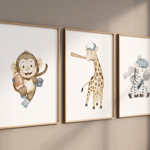 Sports nursery decor, Baby Animals Sport, Baby boy sports nursery, Safari nursery, baseball, football, golf nursery, animal sports