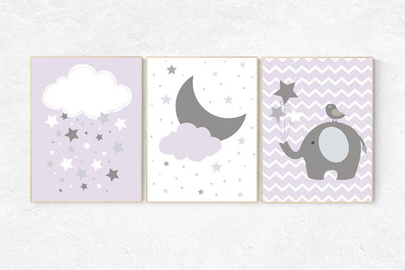 lilac gray nursery decor, baby girl nursery, lavender gray nursery, cloud nursery, girls room decor, star nursery decor girl, Purple Grey