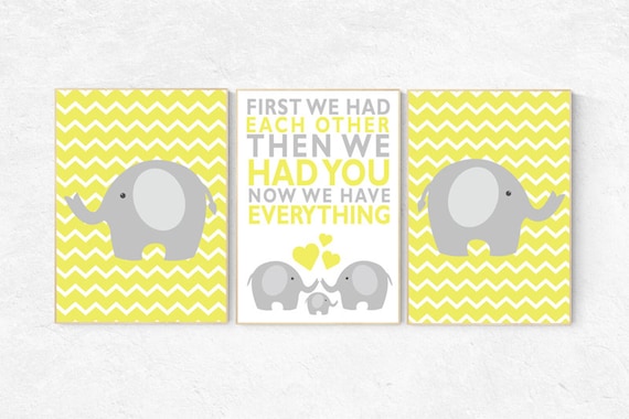 Nursery decor elephant, Nursery decor yellow, yellow and gray nursery decor, First We Had Each Other, gender neutral custom nursery wall art