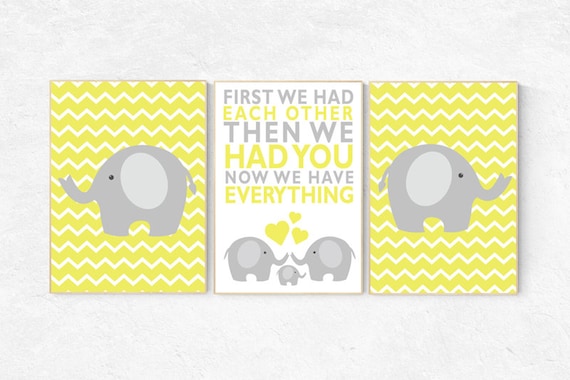 Nursery decor elephant, Nursery decor yellow, yellow and gray nursery decor, First We Had Each Other, gender neutral custom nursery wall art