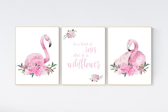 Nursery wall art flamingo, nursery decor girl flower, nursery decor girl floral, Boho baby room, pink nursery decor, flower baby room