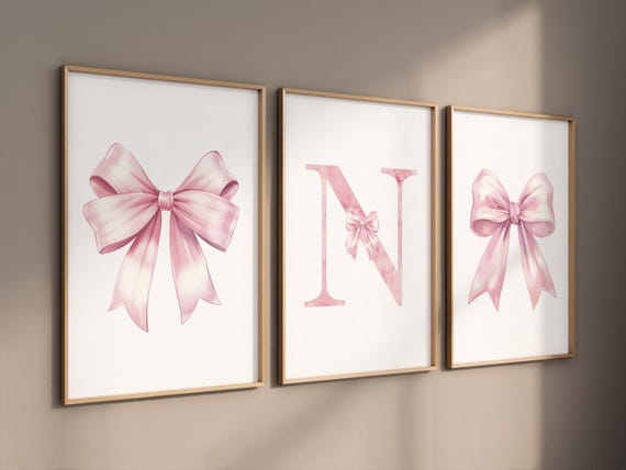 Bow print wall art, Bow nursery print, pink Bow nursery wall art, bow nursery art, bow nursery decor, bow print wall art pink, girl nursery