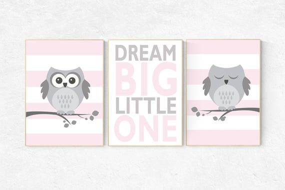 Nursery decor pink and gray,  Owl nursery wall art, dream big little one, baby girl room decor, owl nursery decor, nursery decor girls