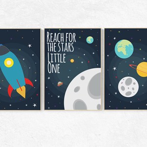 Reach for the stars little one, Space nursery decor, Space themed nursery, outer space, boys room wall art, baby boy, playroom, kids room