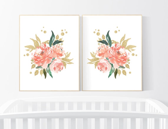 nursery decor girl coral, Nursery decor girl , nursery decor girl blush and  gold, nursery decor girl flower, girls room, floral nursery