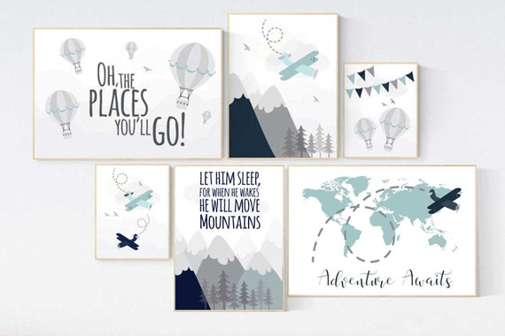 Adventure nursery decor, nursery decor boy adventure, nursery decor boy airplane, world map nursery, adventure awaits, oh the places