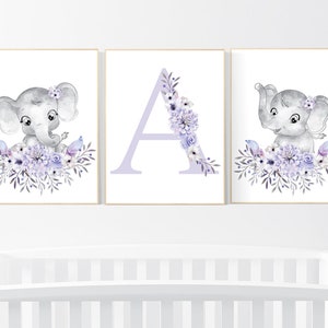 Purple nursery, Boho baby room, nursery wall art elephant, nursery decor girl, nursery decor girl floral, lilac nursery decor, lavender