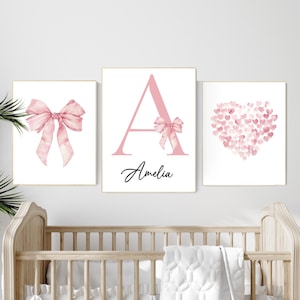 Bow print wall art, Bow nursery print, pink Bow nursery wall art, bow nursery art, bow nursery decor, bow print wall art, name print