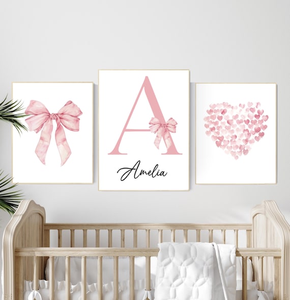 Bow print wall art, Bow nursery print, pink Bow nursery wall art, bow nursery art, bow nursery decor, bow print wall art, name print