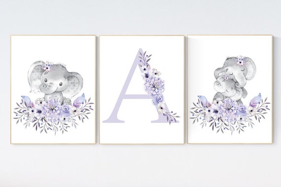 nursery decor elephant, Nursery decor girl boho, nursery decor girl purple, nursery decor girl floral, lilac nursery decor, lavender nursery