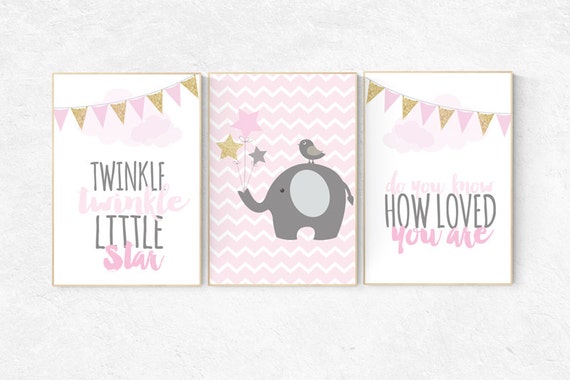 Nursery decor girl elephant, Twinkle twinkle little star, pink gold nursery, elephant nursery, pink and gold baby shower, nursery ideas