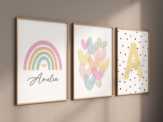 Nursery prints rainbow, girl nursery, pastel nursery, Nursery decor girl, nursery wall art, heart print, rainbow print, boho prints
