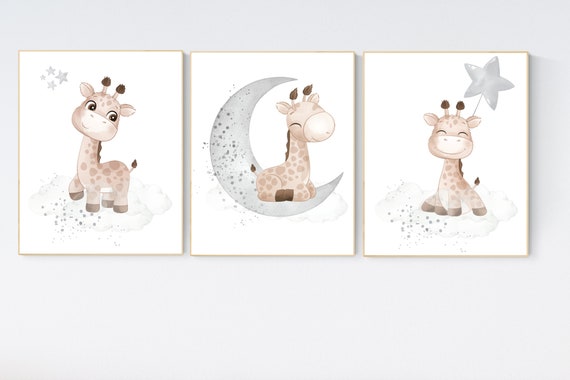 Grey nursery wall decor, gender neutral, giraffe nursery wall decor, neutral nursery, baby room decor, gray nursery, unisex, twins