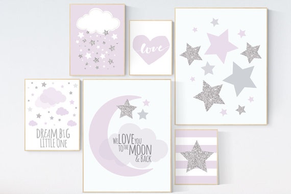 Nursery decor girl purple, purple nursery decor, lavender nursery decor, lilac nursery decor, dream big little one, purple silver nursery